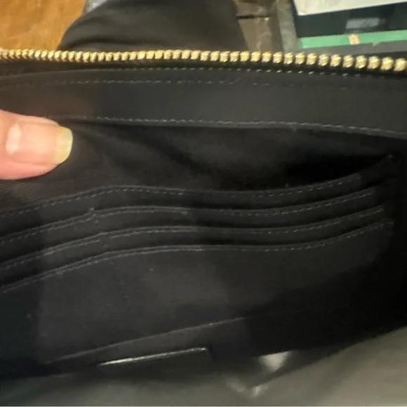 Yves Saint Laurent Black Sizable Clutch with detachable wristlet with gold YSL. - Picture 8 of 16